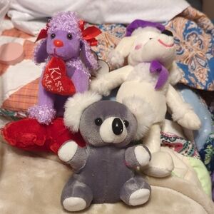 Plush Koala and Dog Set - Gray, White, Purple